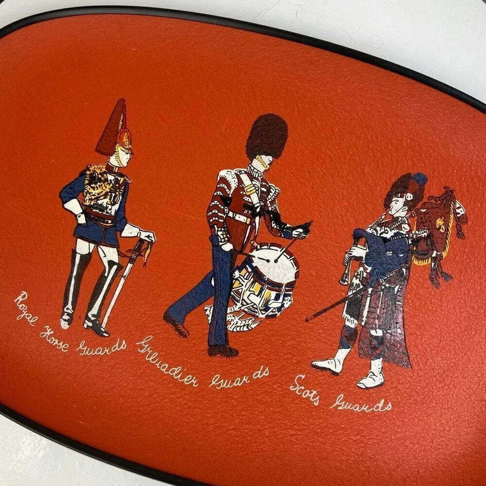 Chianti Vintage 3 Royal Guards Pattern Serving Pottery Tray Orange & Black